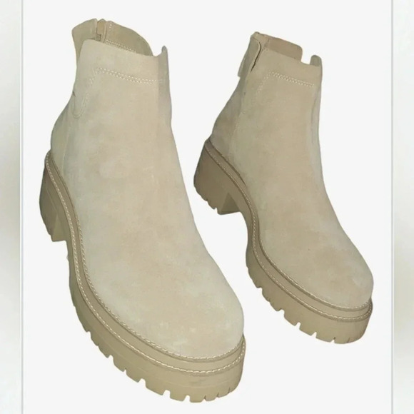 Retro Y2K Moto 11 Rider Suede Lugsole Platform Round Toe Ankle Chelsea Hipster - Picture 1 of 6